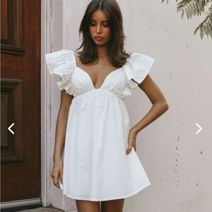 Marlina Ruffle Sleeve Babydoll Mini Dress White, L